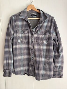 Prana Gray Plaid Button-Up Jacket flannel lined size large
